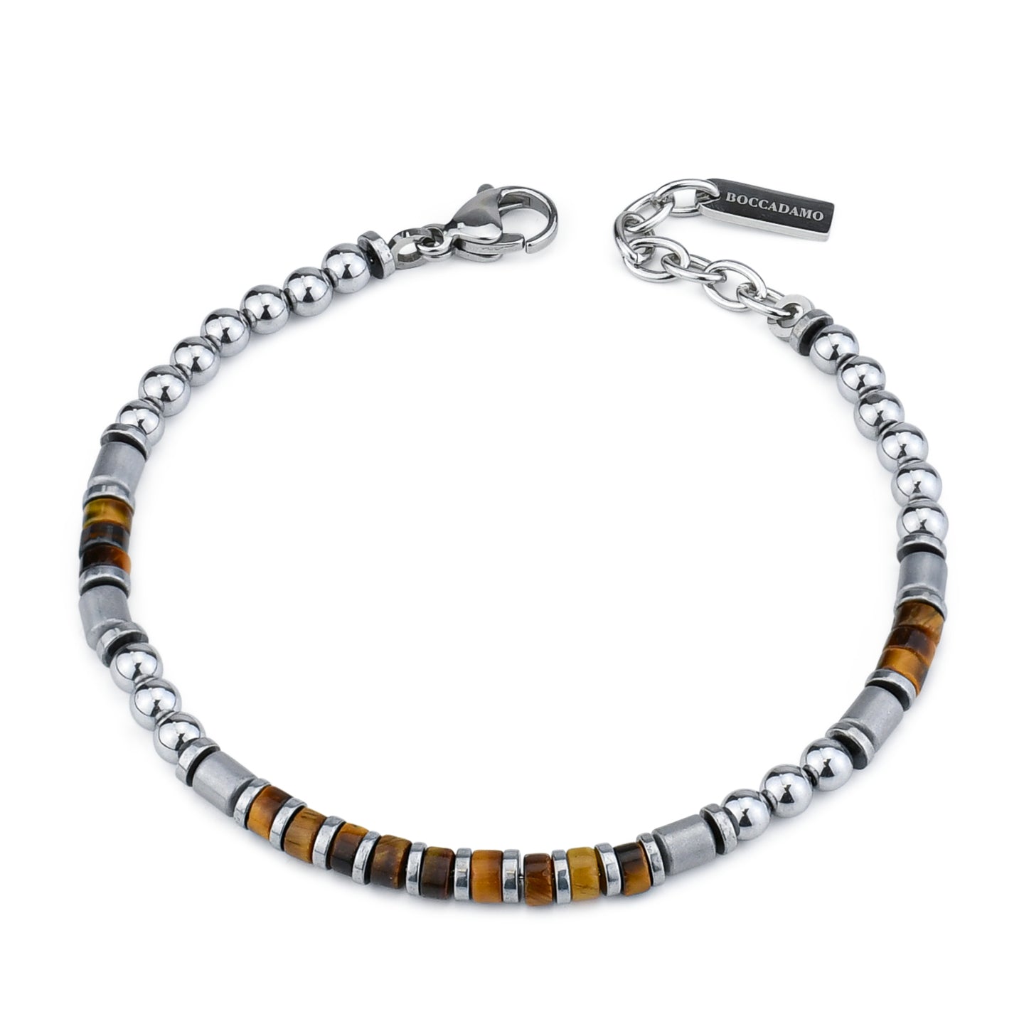 BOCCADAMO MAN Bracciale in acciaio con Occhio di Tigre ed Ematite