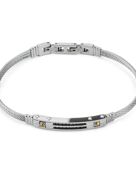 BOCCADAMO MAN Bracciale Uomo Targa Zirconi neri con doppio cordino