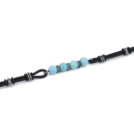 BOCCADAMO MAN Bracciale in Cuoio Nero e Acciaio con Turchese