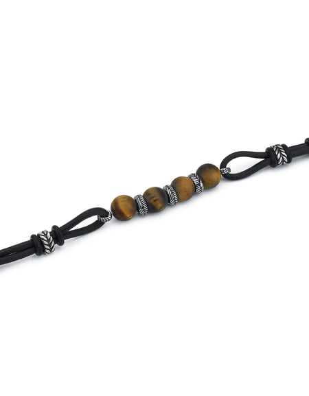 BOCCADAMO MAN Bracciale in Cuoio Nero e Acciaio con Occhio di Tigre