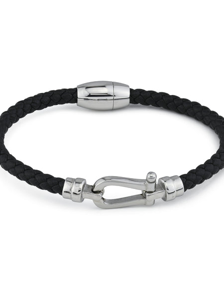 BOCCADAMO MAN Bracciale in Pelle Nera e Gancio Centrale in Acciaio