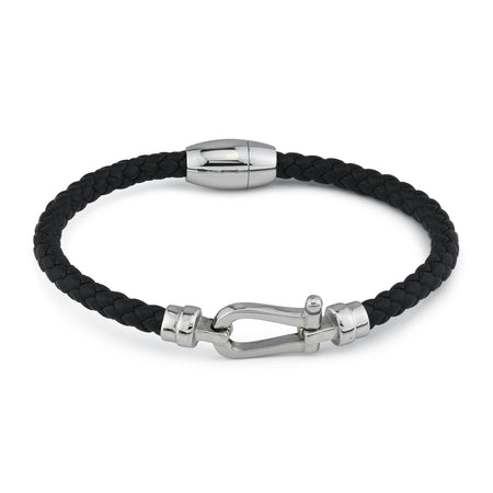 BOCCADAMO MAN Bracciale in Pelle Nera e Gancio Centrale in Acciaio