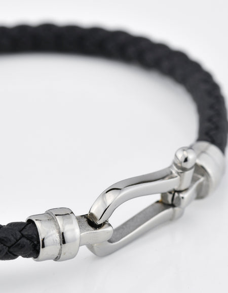 BOCCADAMO MAN Bracciale in Pelle Nera e Gancio Centrale in Acciaio