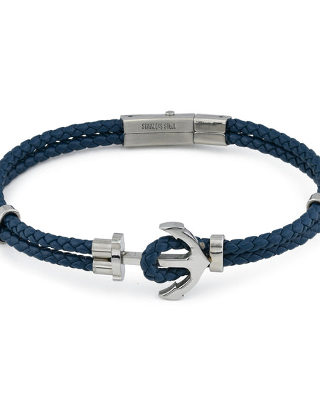 BOCCADAMO MAN Bracciale in Pelle Blu e Ancora Centrale