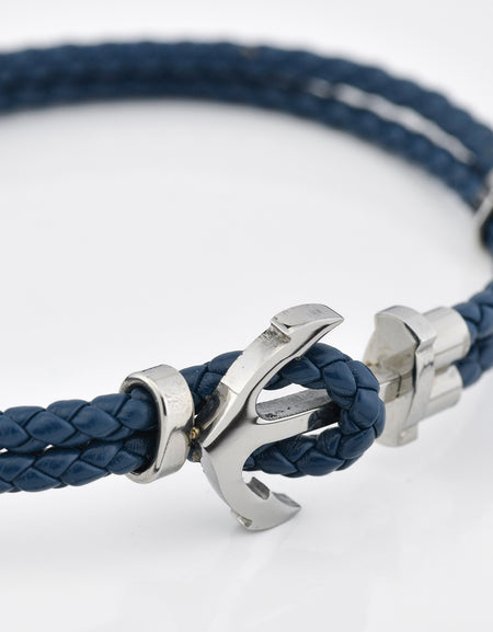 BOCCADAMO MAN Bracciale in Pelle Blu e Ancora Centrale
