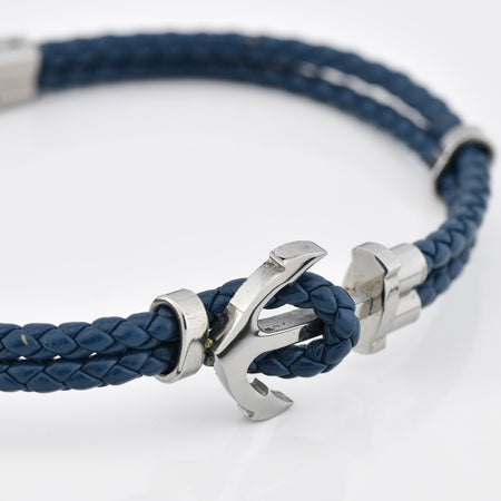 BOCCADAMO MAN Bracciale in Pelle Blu e Ancora Centrale