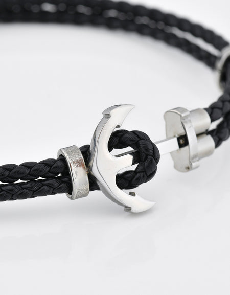 BOCCADAMO MAN Bracciale in Pelle nera e Ancora Centrale