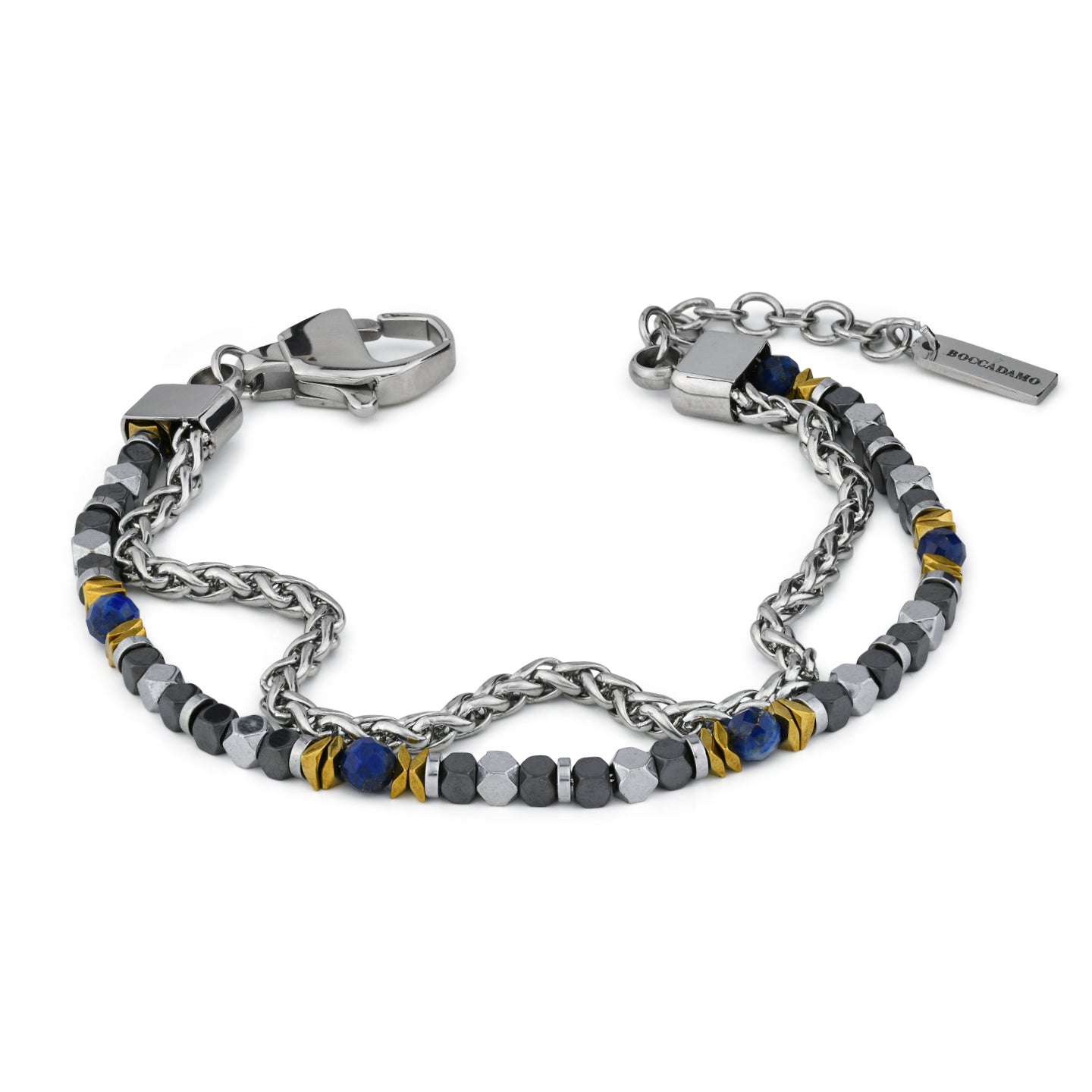 BOCCADAMO MAN Bracciale in acciaio con Lapis e Cubotti Bruniti