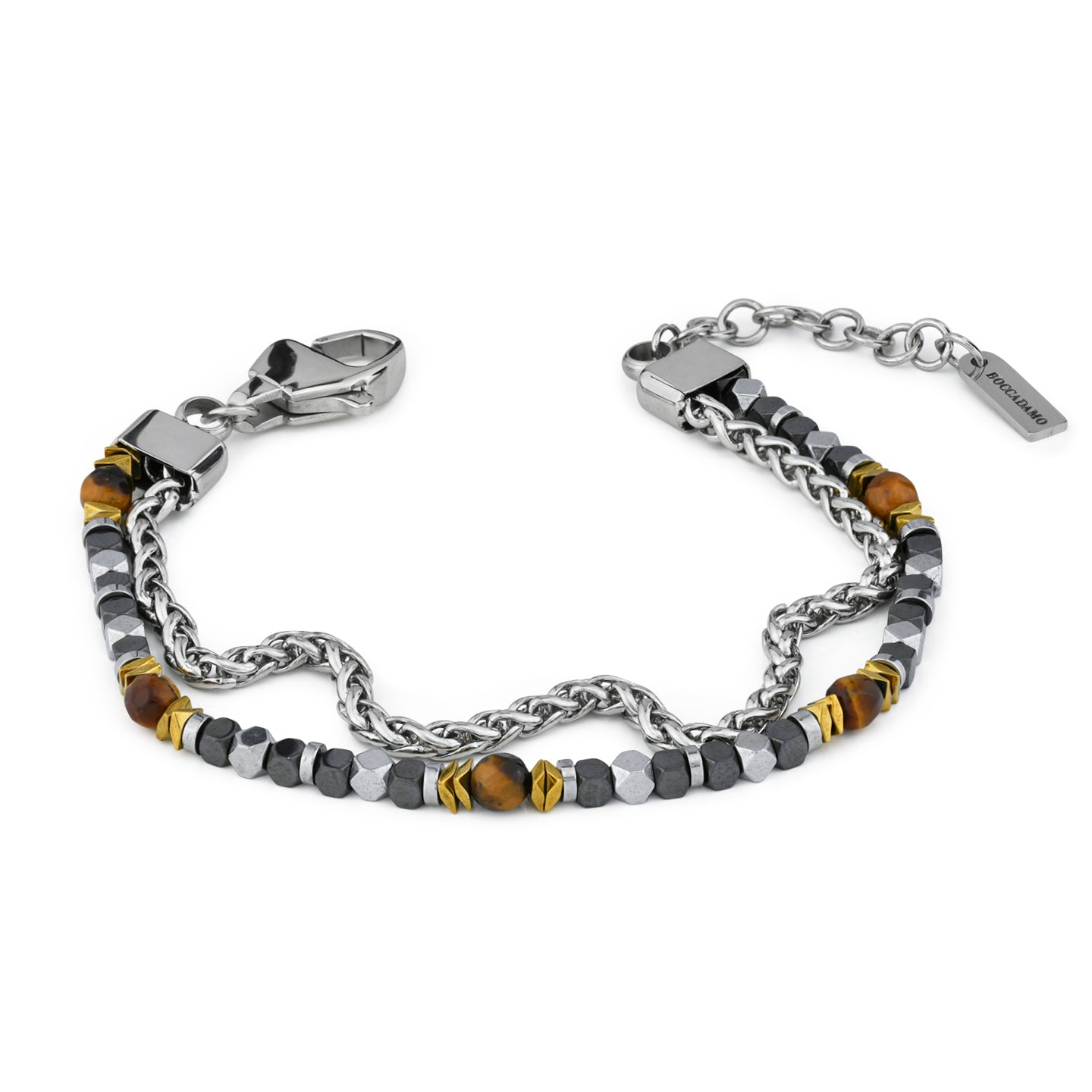 BOCCADAMO MAN Bracciale in acciaio con Ematite e Cubotti Bruniti