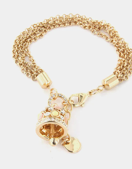 AMOCAPRI Bracciale in Metallo catena multifilo, con campana pendente impreziosita da cristalli colorati e punti luce bianchi