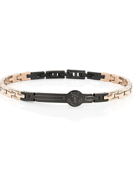 AMEN Bracciale Uomo Ancora in Acciaio Rosé e Nero