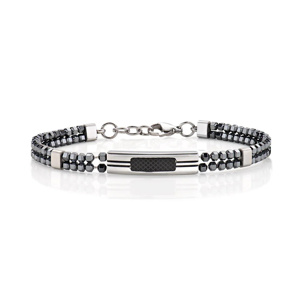 AMEN Bracciale Uomo in Acciaio e Ematite Nero