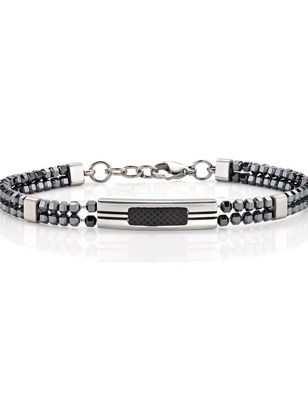 AMEN Bracciale Uomo in Acciaio e Ematite Nero