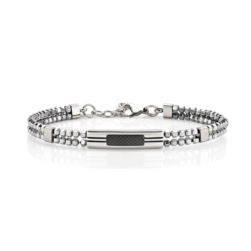 AMEN Bracciale Uomo in Acciaio Lucido con Ematite