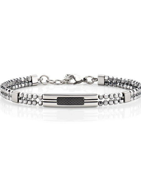 AMEN Bracciale Uomo in Acciaio Lucido con Ematite