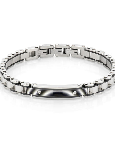 AMEN Bracciale Uomo Catena in Acciaio con Dettagli Neri