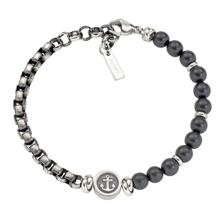 AMEN Bracciale Uomo in Acciaio e Onice Ancora