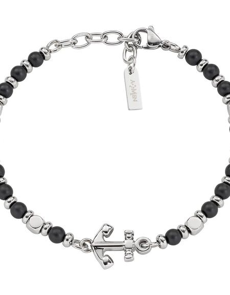 AMEN Bracciale Uomo Ancora in Acciaio e Onice