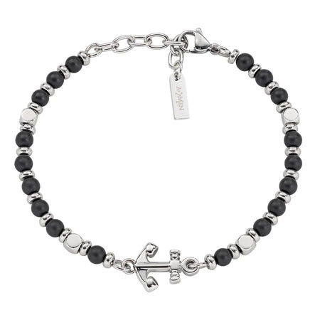AMEN Bracciale Uomo Ancora in Acciaio e Onice