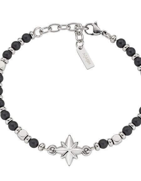 AMEN Bracciale Uomo Rosa dei Venti in Acciaio e Onice