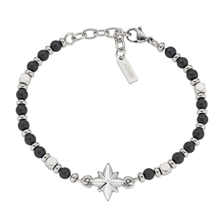 AMEN Bracciale Uomo Rosa dei Venti in Acciaio e Onice