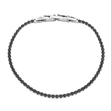 AMEN Bracciale Uomo Tennis in Acciaio con Zirconi Neri 2,5 mm