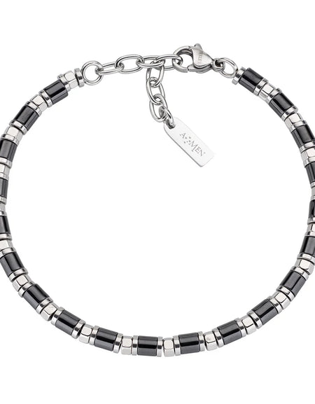 AMEN Bracciale Uomo in Acciaio e Ceramica Nera