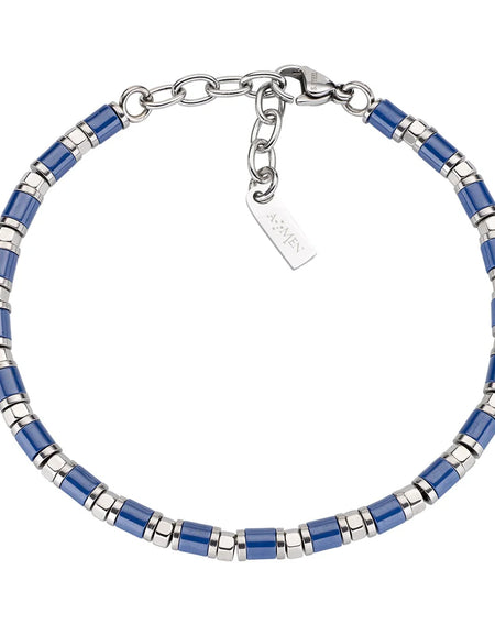 AMEN Bracciale Uomo in Acciaio e Ceramica Blu