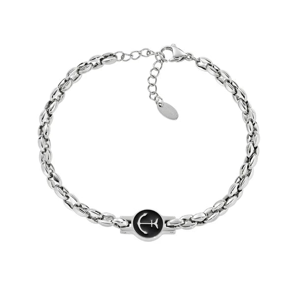 AMEN Bracciale Uomo Maglia Marina in Acciaio con Ancora