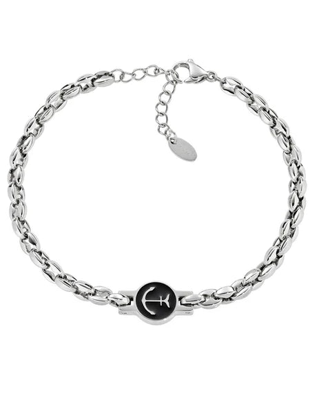 AMEN Bracciale Uomo Maglia Marina in Acciaio con Ancora