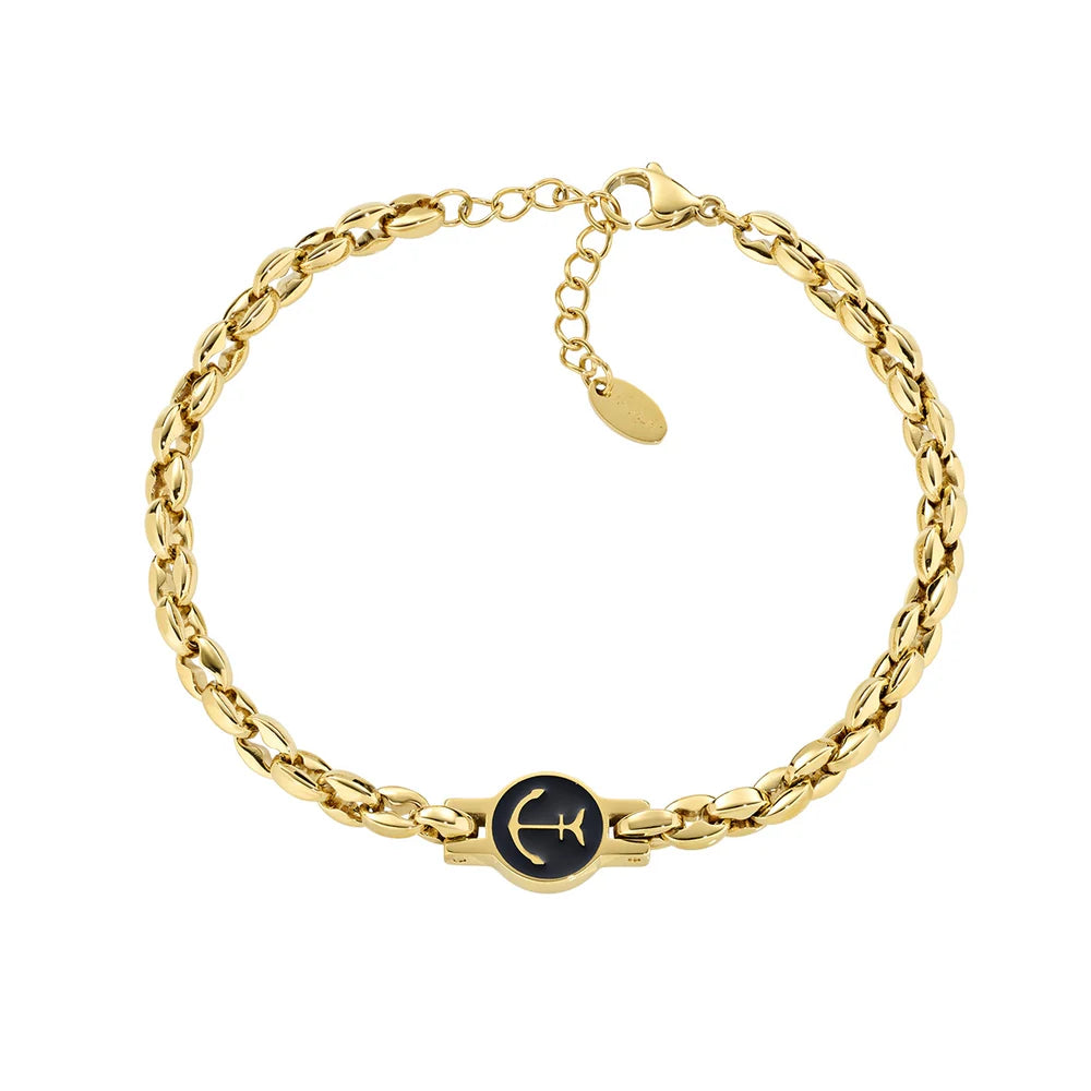 AMEN Bracciale Uomo Maglia Marina in Acciaio Dorato con Ancora