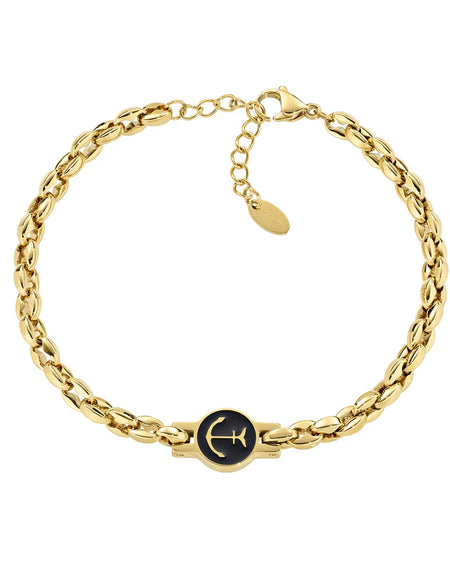 AMEN Bracciale Uomo Maglia Marina in Acciaio Dorato con Ancora