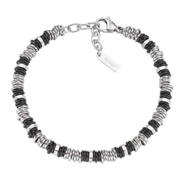AMEN Bracciale Uomo in Acciaio Bicolore con Rondelle