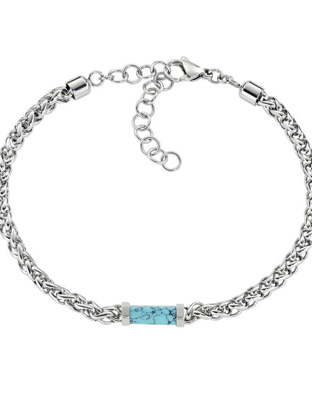 AMEN Bracciale Acciaio Catena a Corda con Turchese Centrale
