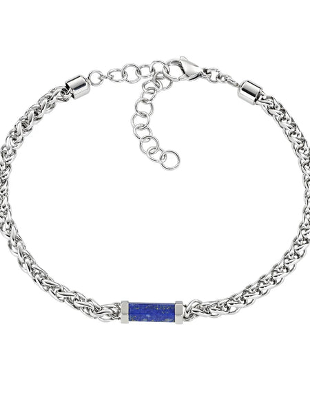 AMEN Bracciale Uomo Acciaio Catena a Corda con Agata Blu Centrale