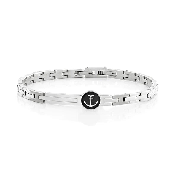 AMEN Bracciale Uomo Ancora in Acciaio e Smalto