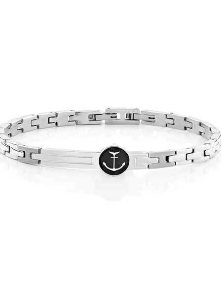 AMEN Bracciale Uomo Ancora in Acciaio e Smalto