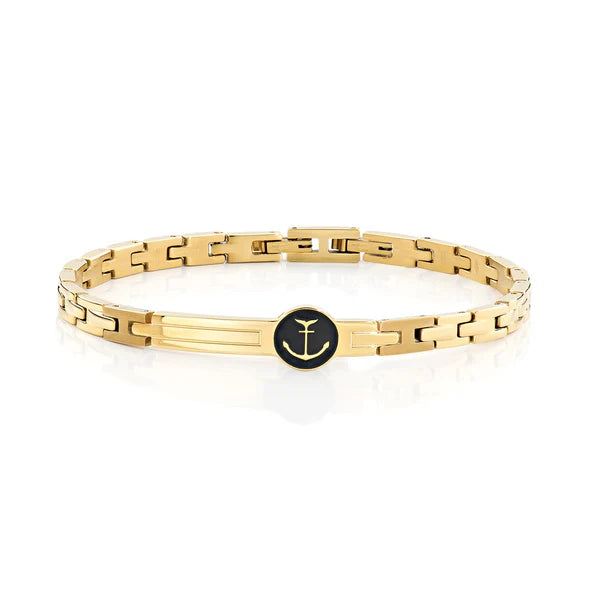 AMEN Bracciale Uomo Ancora in Acciaio Dorato e Smalto