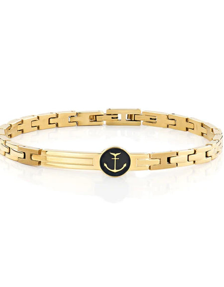 AMEN Bracciale Uomo Ancora in Acciaio Dorato e Smalto