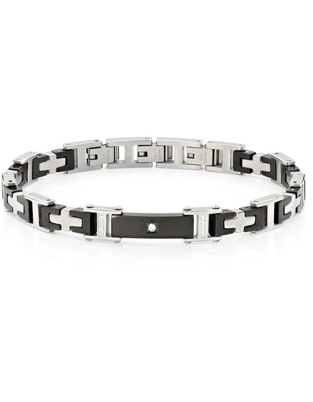 AMEN Bracciale Uomo Acciaio Maglie Bicolori con Zircone Centrale