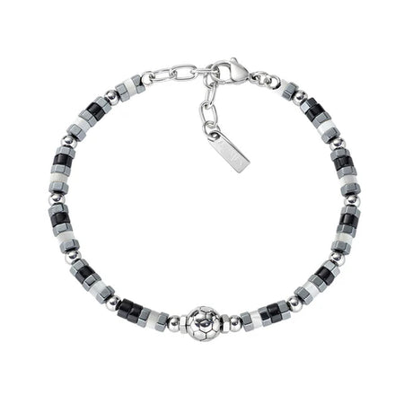 AMEN Bracciale Uomo Tifoso Bianco Nero in Acciaio con Pallone