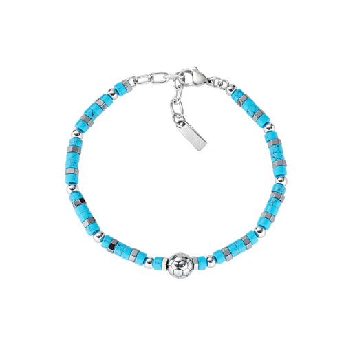 AMEN Bracciale Uomo Tifoso Azzurro in Acciaio con Pallone