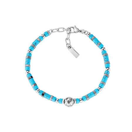 AMEN Bracciale Uomo Tifoso Azzurro in Acciaio con Pallone