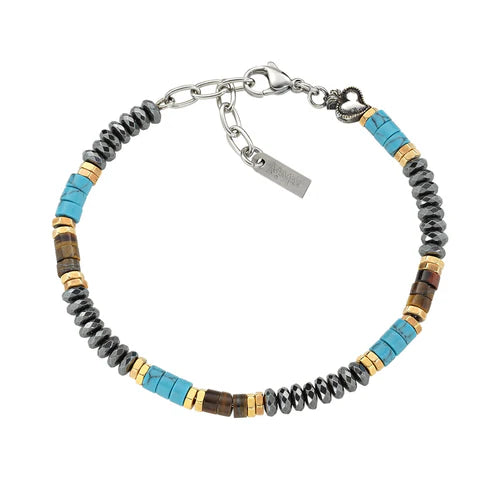 AMEN Bracciale Uomo in Acciaio con Sacro Cuore e Turchese
