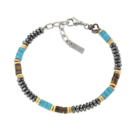 AMEN Bracciale Uomo in Acciaio con Sacro Cuore e Turchese