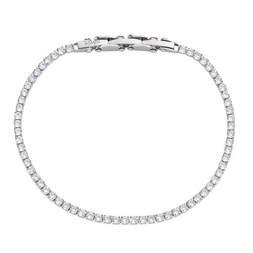 AMEN Bracciale Uomo Tennis in Acciaio con Zirconi Bianchi 3 mm