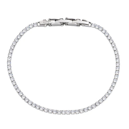 AMEN Bracciale Uomo Tennis in Acciaio con Zirconi Bianchi 3 mm