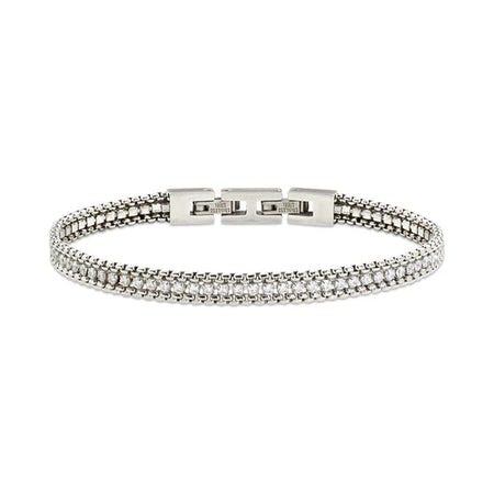 AMEN Bracciale Uomo Tennis e Catena in Acciaio con Zirconi Bianchi