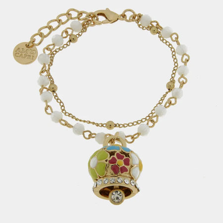 AMOCAPRI Bracciale in Metallo multifilo bianco con campana a fiori multicolor