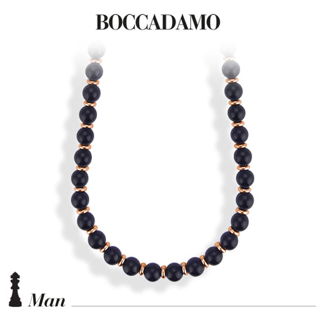 BOCCADAMO MAN Collana in acciaio con Agata nera ed elementi in PVD rosa